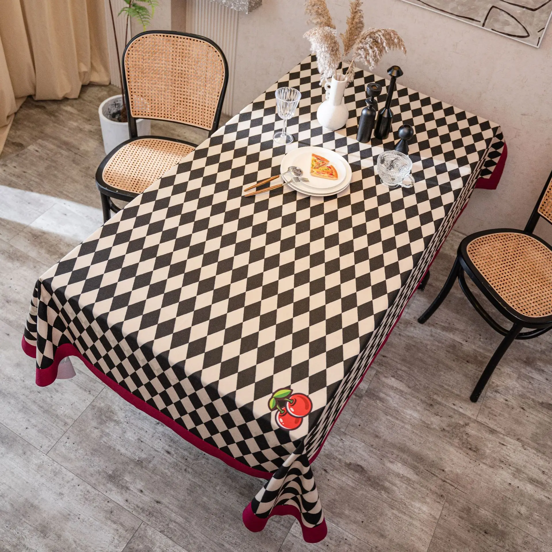 

Plaid Tablecloth Red Cherry Flannel Velvet Printed Checkerboard Tablecloth Suede Tablecloth Rectangle Coffee Table Cloth