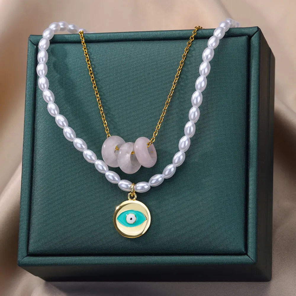 Doble Layered Blue Evil Eye Necklace for Women Stainless Steel Imitation Pearls Chains Necklaces Vintage Lucky Aesthetic Jewerly
Doble Layered Blue Evil Eye Necklace for Women Stainless Steel Imitation Pearls Chains Necklaces Vintage Lucky Aesthetic Jewerly