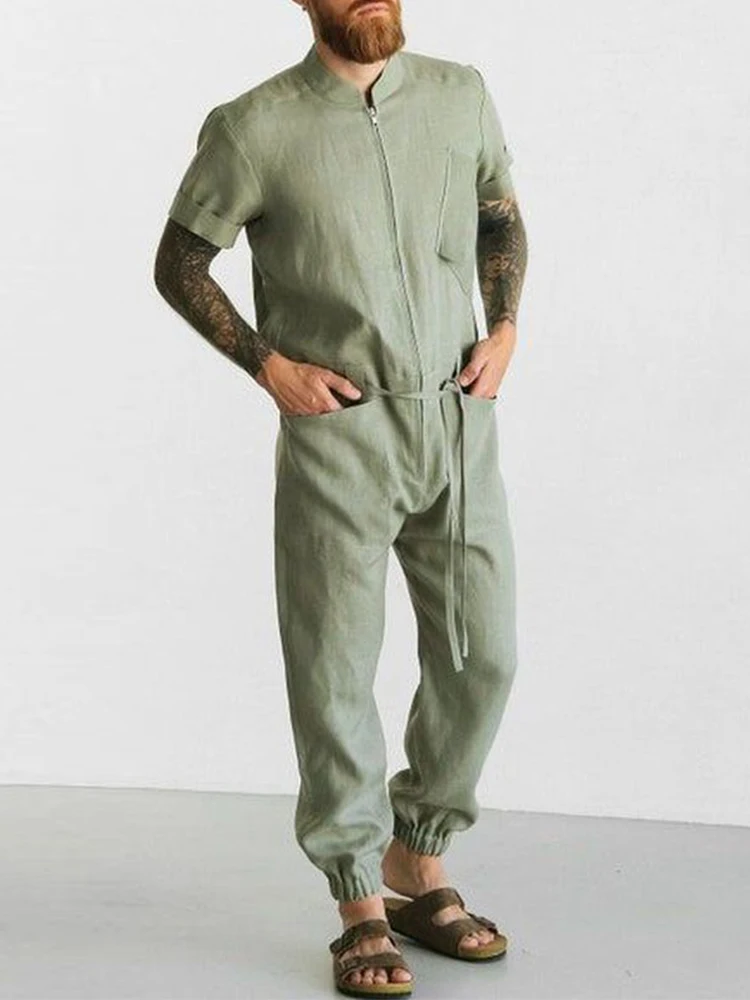 Casual Short Sleeve Stand Collar Pocket Men's Jumpsuit Summer Fashion Green Zipper Playsuits Men Harajuku Loose Lace Up Romper
Casual Short Sleeve Stand Collar Pocket Men's Jumpsuit Summer Fashion Green Zipper Playsuits Men Harajuku Loose Lace Up Romper