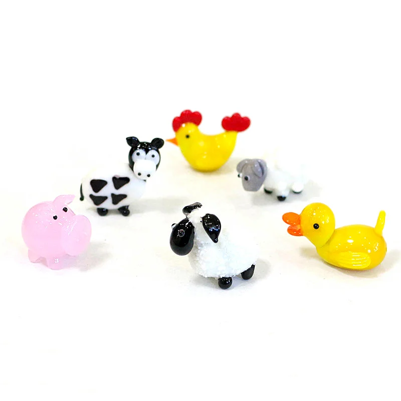 

Easter Decor Tiny Glass Animal Statue Ornaments Cute Sheep Cow Pink Pig Yellow Duck Chick Mini Figurine Fairy Garden Decoration