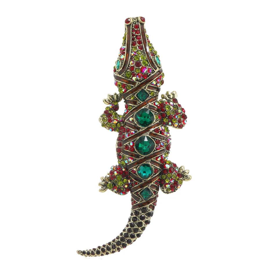 

Retro Luxury Alloy Inlaid Rhinestone Crocodile Brooches For Women Men Suit Colorful Animal Office Party Brooch Pins Jewelry Gift