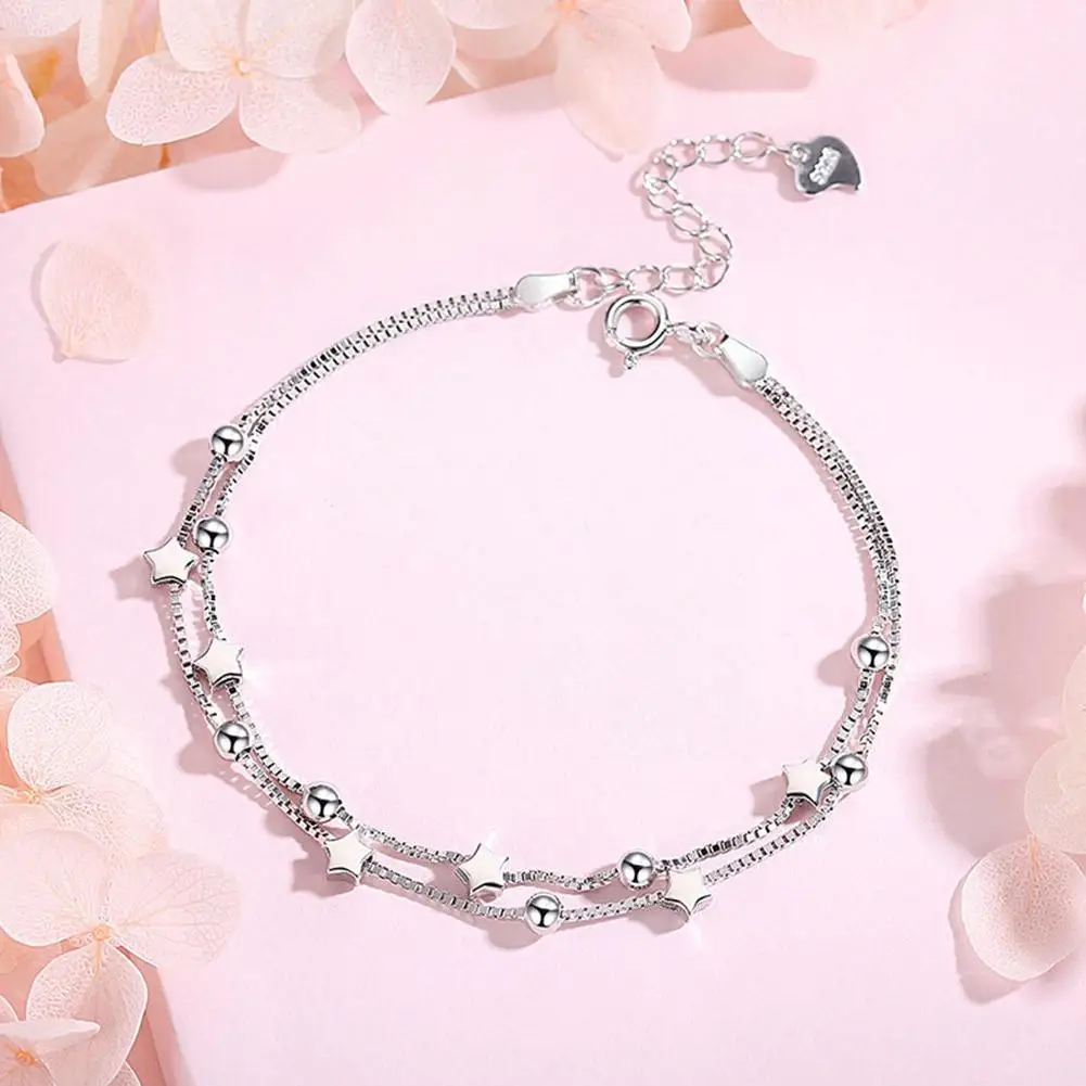 925 Silver Double Charm Stars Round Beads Bracelet Adjustable Double Layered Beaded Chain Bracelet Jewelry Gifts For Women L9P1
925 Silver Double Charm Stars Round Beads Bracelet Adjustable Double Layered Beaded Chain Bracelet Jewelry Gifts For Women L9P1