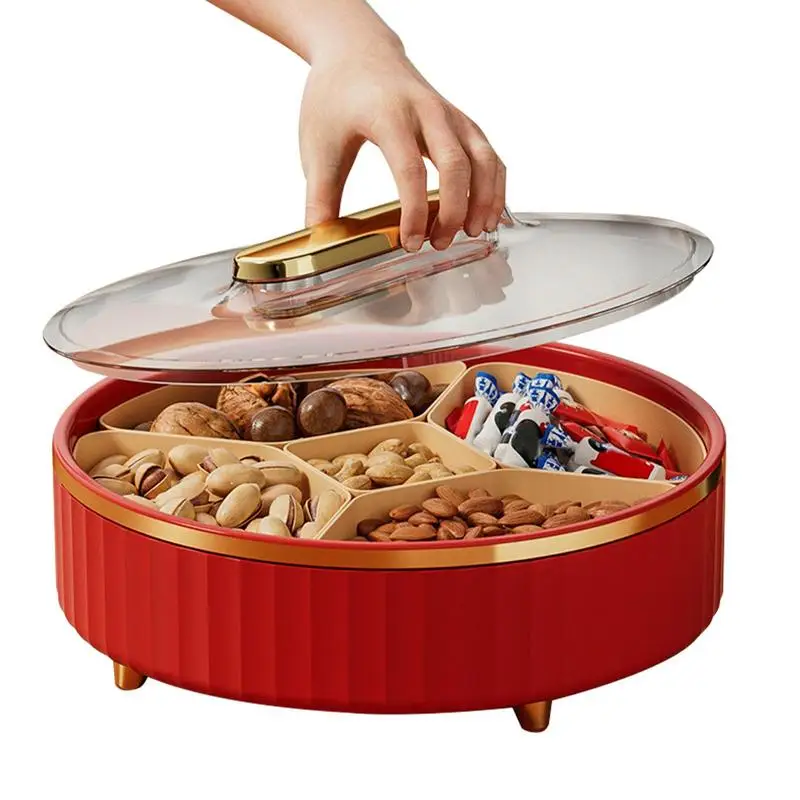 

Appetizer Tray With Lid Round Nut And Candy Serving Tray 5 Compartments Food Storage Organizer For Dried Fruits Nuts Candies