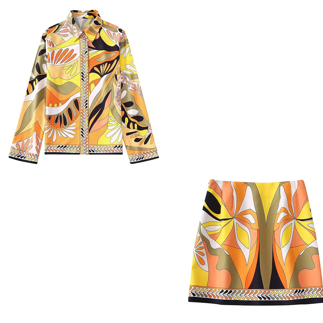 Summer Women's Yellow Botanical Print Lapel Single Breasted Long Sleeve Shirt High Waist Mini Skirt Set Casual Comfortable
Summer Women's Yellow Botanical Print Lapel Single Breasted Long Sleeve Shirt High Waist Mini Skirt Set Casual Comfortable