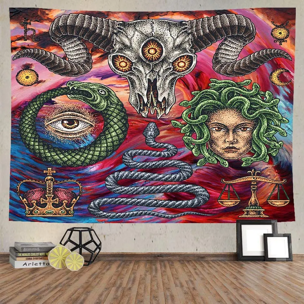 Gothic Goat Skull Tapestry Ancient Egypt God Snake Balance Crown Psychedelic Eye Aesthetic Decoration Wall Hanging
Gothic Goat Skull Tapestry Ancient Egypt God Snake Balance Crown Psychedelic Eye Aesthetic Decoration Wall Hanging