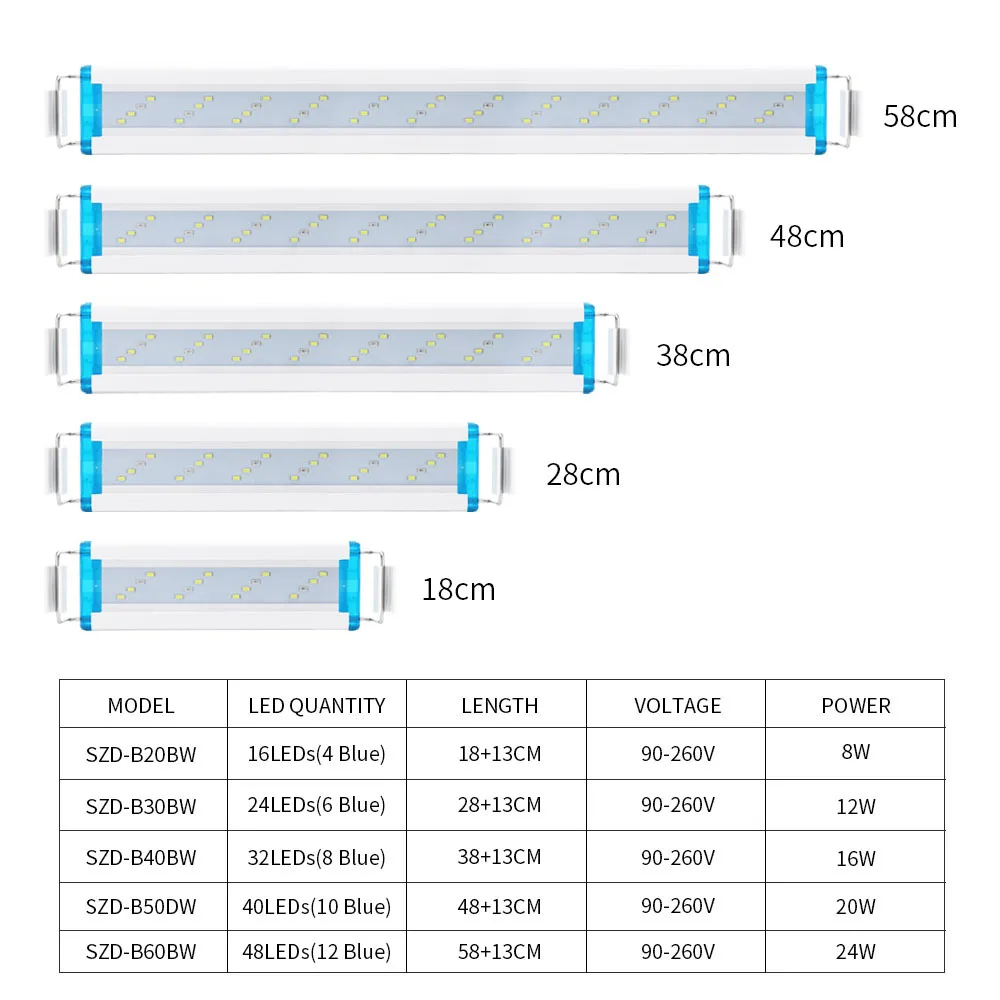 Aquarium LED Light Super Slim Fish Tank Aquatic Plant Grow Lighting Waterproof Bright Clip Lamp Blue LED 18-58cm for Fish Tank
Aquarium LED Light Super Slim Fish Tank Aquatic Plant Grow Lighting Waterproof Bright Clip Lamp Blue LED 18-58cm for Fish Tank