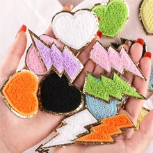 Iron on Patch Love Heart Lightning Towel Embroidered DIY Accessories for Clothes Bags Backpack Colored Heat Adhesive Badges