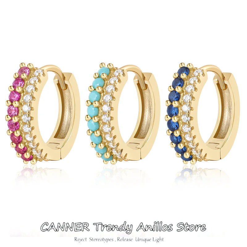 

CANNER Round Mixed Color Zircon Hoop Earrings 925 Sterling Silver Gold Color for Women Earrings Diamond Ear Hoops Fine Jewelry
