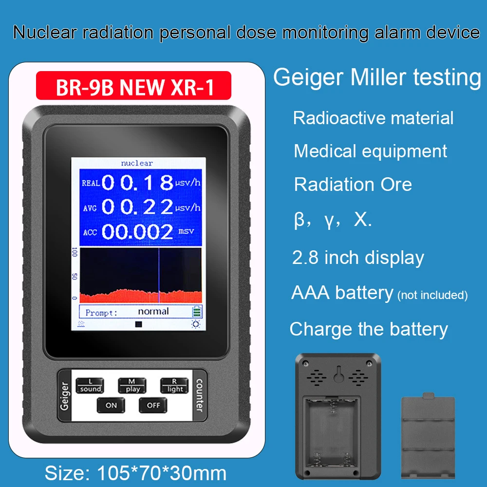BR-9B XR-1 Nuclear Radiation Detector Color Display Screen Geiger Counter Personal Dosimeter Marble Detectors Beta Gamma X-ray
BR-9B XR-1 Nuclear Radiation Detector Color Display Screen Geiger Counter Personal Dosimeter Marble Detectors Beta Gamma X-ray