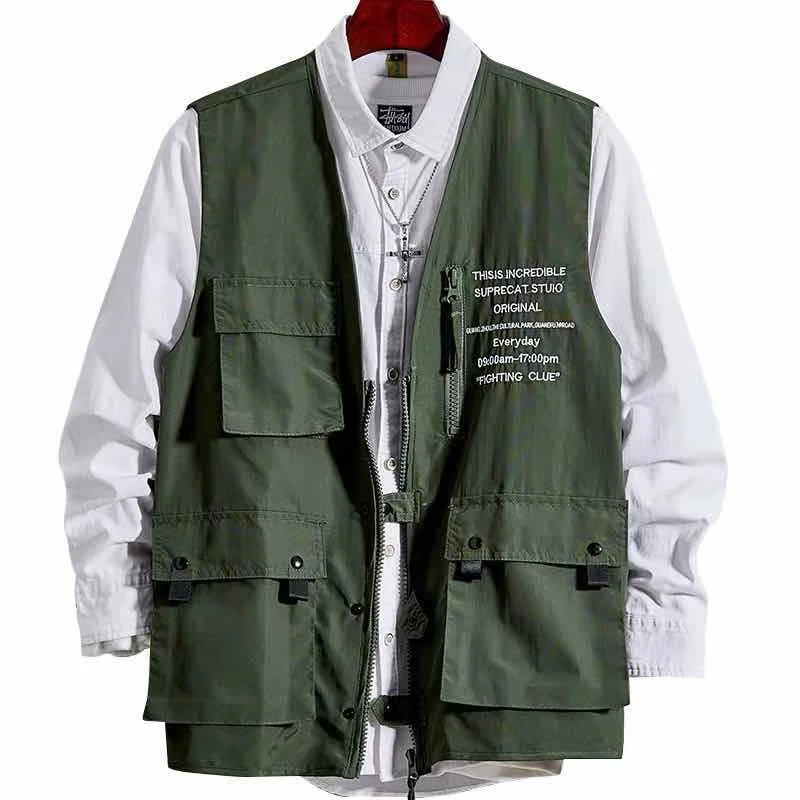 Mens Fashion Tooling Vest Men Streetwear Cargo Vest Hip Hop Sleeveless Jacket Gilet Military Multi-Pocket Outdoors Tactical Coat
Mens Fashion Tooling Vest Men Streetwear Cargo Vest Hip Hop Sleeveless Jacket Gilet Military Multi-Pocket Outdoors Tactical Coat