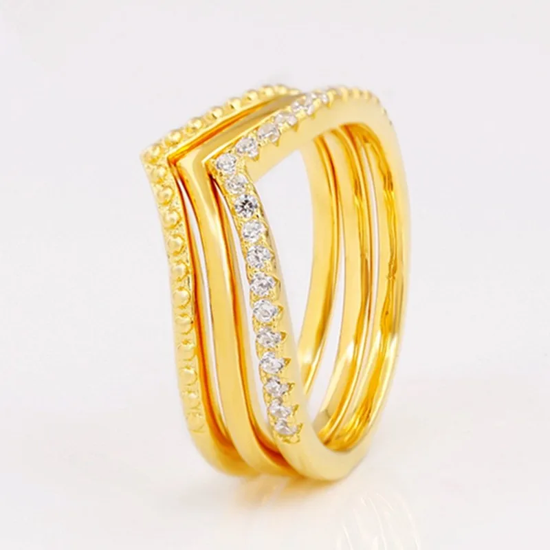 

Authentic 925 Sterling Silver Moments Gold Wish Bone With Crystal Ring For Women Wedding Party Europe Fashion Jewelry