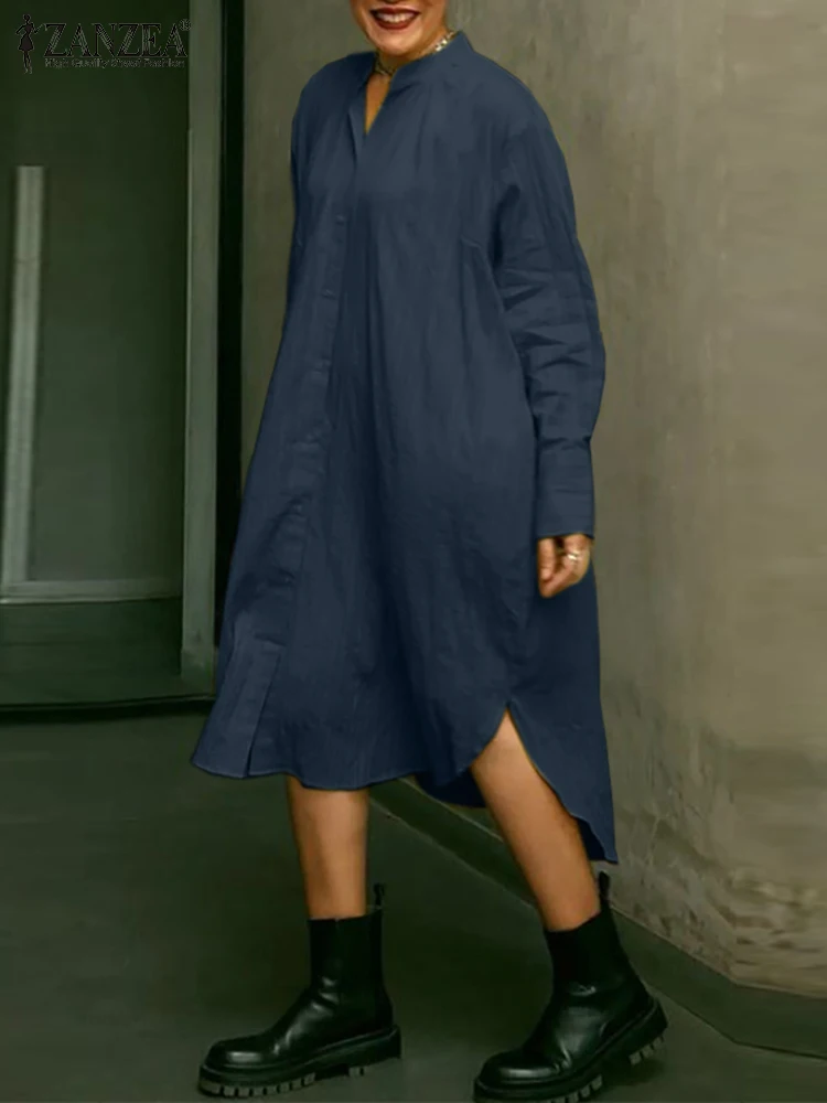 Элегантный офисный сарафан ZANZEA с длинным рукавом, женское длинное платье-рубашка с воротником с лацканами, повседневные однотонные платья 2023, Женский кафтан оверсайз 
Элегантный офисный сарафан ZANZEA с длинным рукавом, женское длинное платье-рубашка с воротником с лацканами, повседневные однотонные платья 2023, Женский кафтан оверсайз