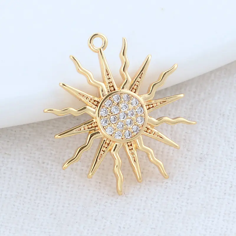 

16*18MM 14K Gold Color Brass and Zircon Sun Charms Pendants Jewelry Making Supplies Diy Necklaces Earings Findings Accessories