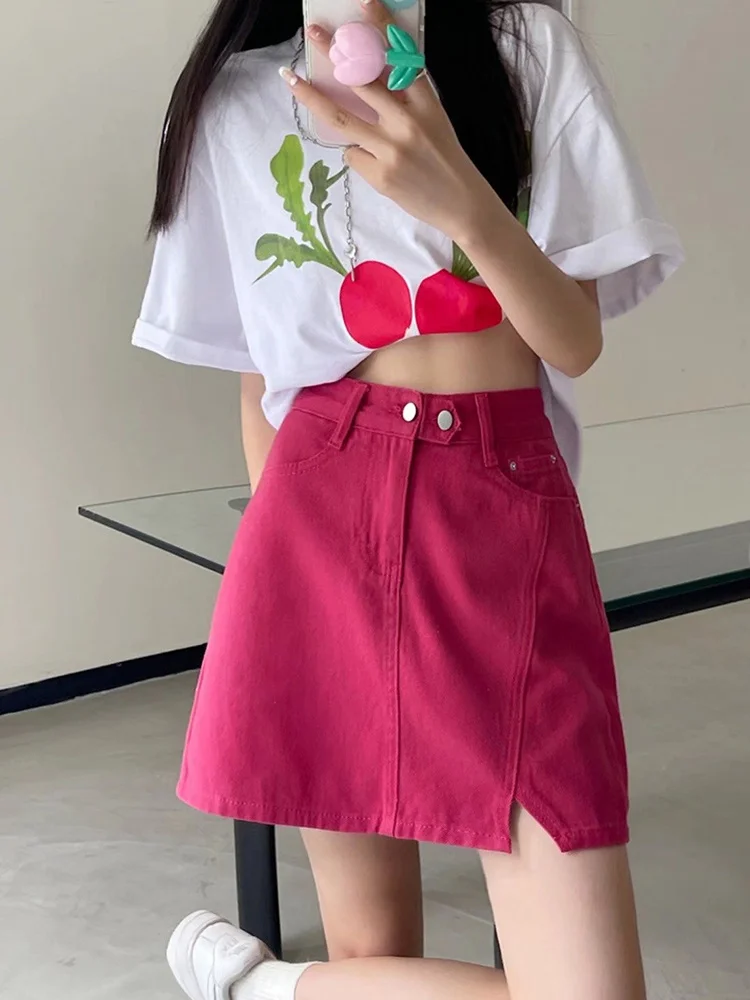 Summer Women Solid Color High Waist A-line Split Mini Denim Skirt Casual Female Botton Loose Fit Jeans Skirts Bottoms
Summer Women Solid Color High Waist A-line Split Mini Denim Skirt Casual Female Botton Loose Fit Jeans Skirts Bottoms