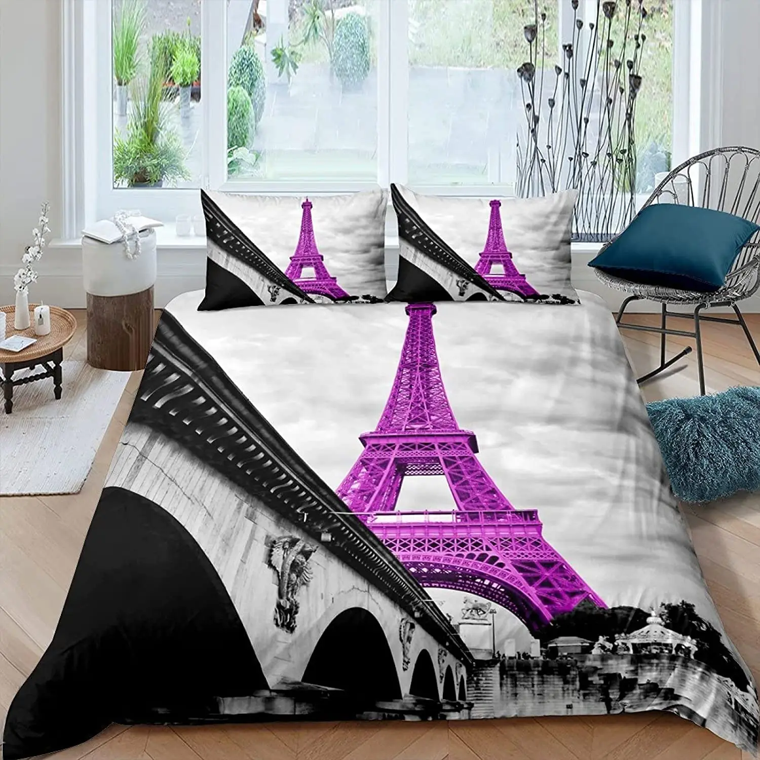 

Paris Duvet Cover Vintage Eiffel Tower Red Umbrella Soft Breathable Paris Bedding Set Microfiber Double Queen King Quilt