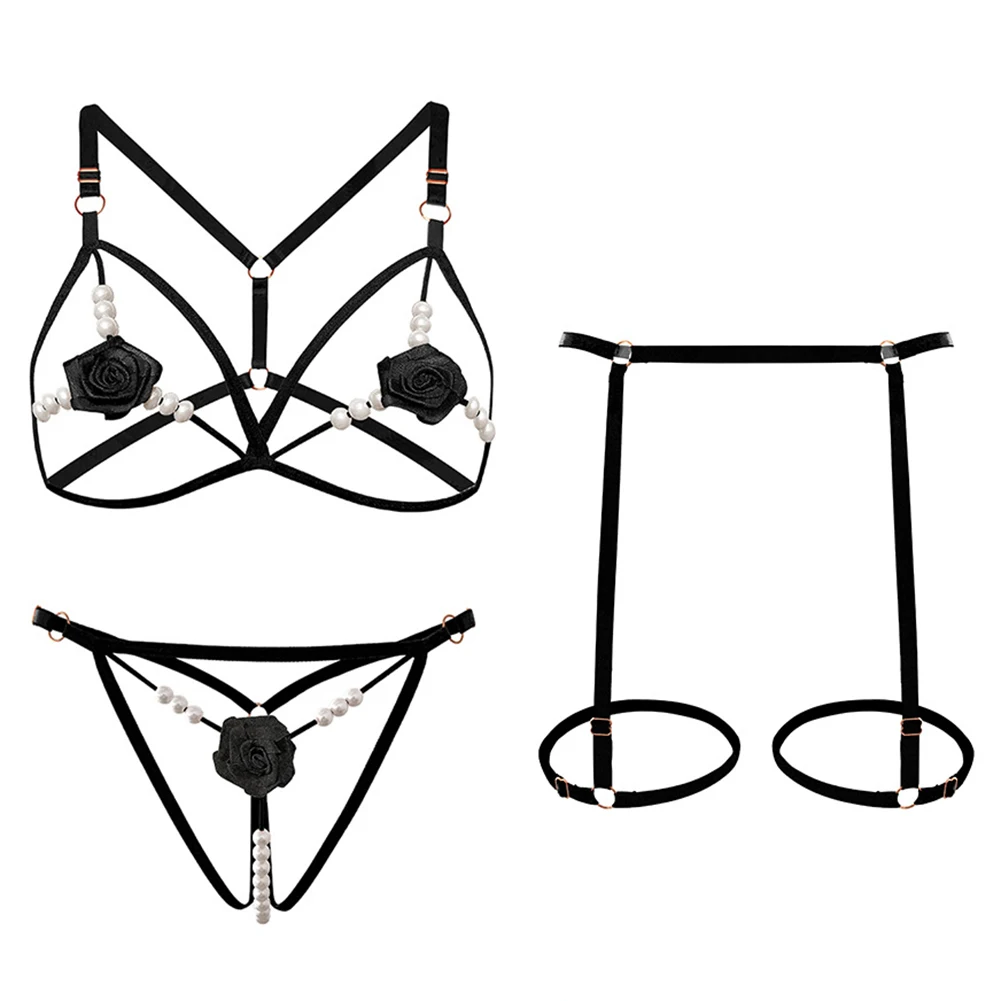 Sexy Lingerie Women Rose Beaded Open Bras Thong Panties Lace Hollow Out Garter Strap 3pcs Suit Erotic Flirting Underwear
Sexy Lingerie Women Rose Beaded Open Bras Thong Panties Lace Hollow Out Garter Strap 3pcs Suit Erotic Flirting Underwear