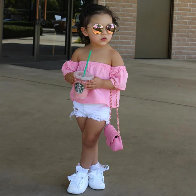 Charming T-Shirt Clothes Kids Girls Fashion Solid Color Top + Denim Shorts 2 To 7 Years Old Kids Clothing Girls Two Piece Set
Charming T-Shirt Clothes Kids Girls Fashion Solid Color Top + Denim Shorts 2 To 7 Years Old Kids Clothing Girls Two Piece Set