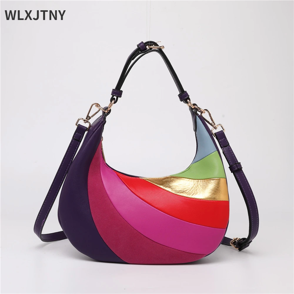Fashion Multi-Coloured Neon Rainbow Jointing Stitching PU Purse And Handbag Metallic Chain Straps Rainbow Color Crossbody Bag
Fashion Multi-Coloured Neon Rainbow Jointing Stitching PU Purse And Handbag Metallic Chain Straps Rainbow Color Crossbody Bag