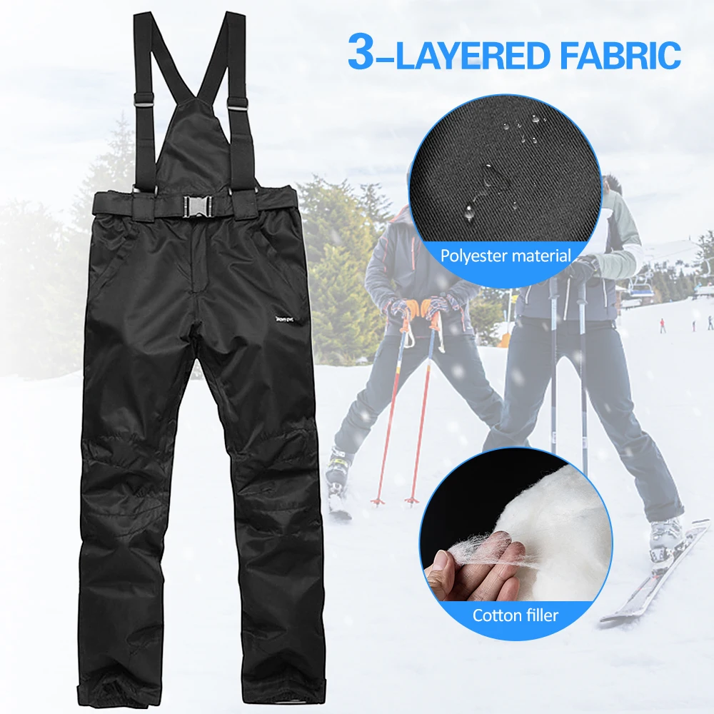 

Winter Men Women Warm Snow Pants Cold Weather Waterproof Skiing Pants Trousers with Removable Suspenders Snowboarding Shoveling