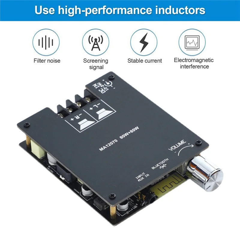 Плата цифрового усилителя мощности с Bluetooth MA12070P 2X80W, Плата усилителя мощности высокой мощности BT5.0 стерео класса D аудио
Плата цифрового усилителя мощности с Bluetooth MA12070P 2X80W, Плата усилителя мощности высокой мощности BT5.0 стерео класса D аудио