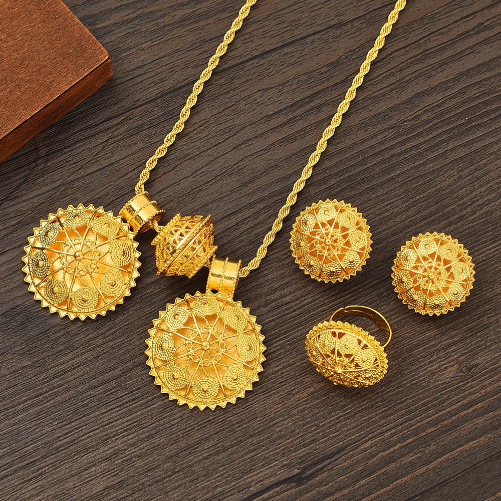 24K Ethiopian Big Two Pendant Jewelry Set Necklace Classic Fashion Gold Eritrea Set For Women's Habesha Wedding Party Gift
24K Ethiopian Big Two Pendant Jewelry Set Necklace Classic Fashion Gold Eritrea Set For Women's Habesha Wedding Party Gift