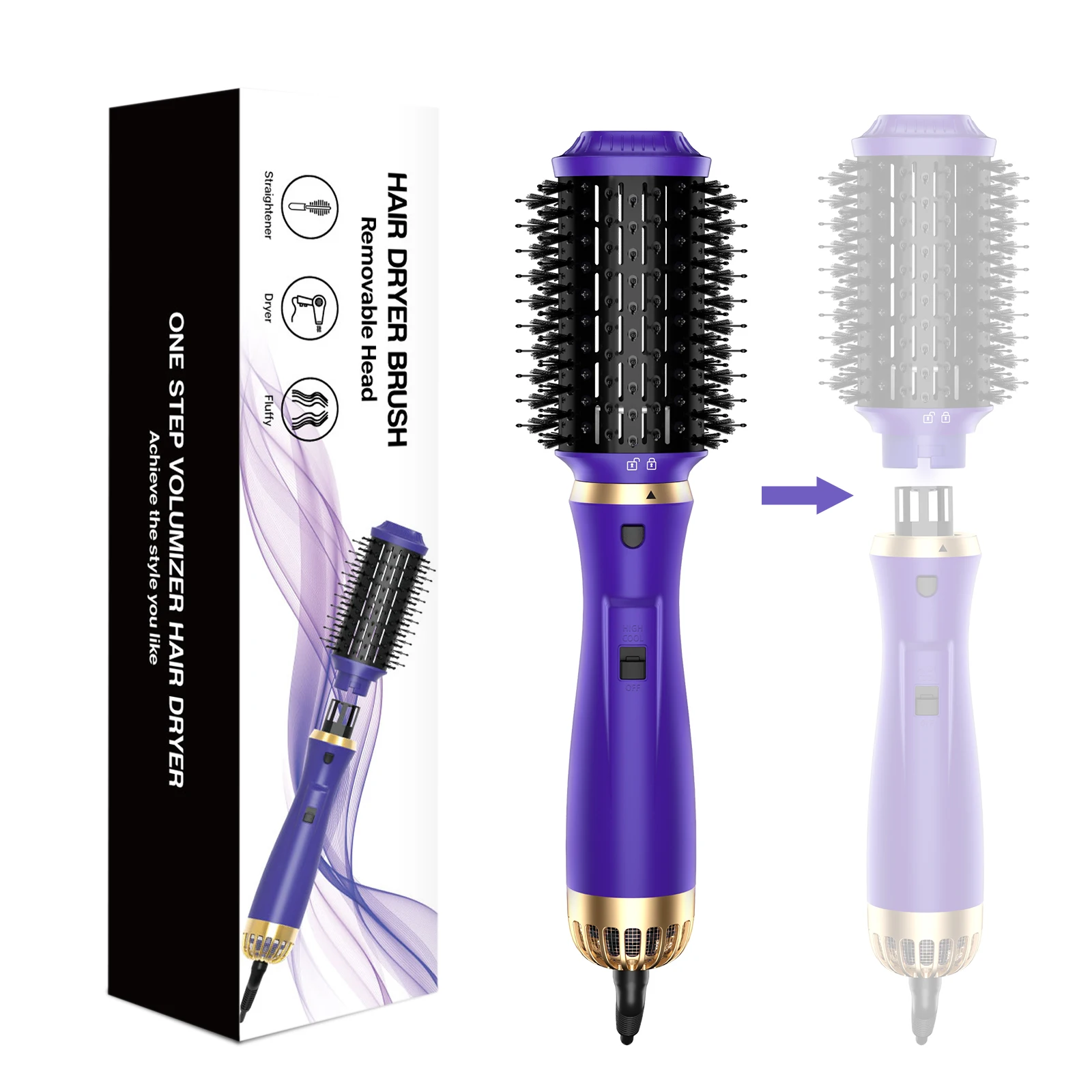 

1200W Hair Dryer Blow Dryer Brush 3 In 1 Hot Air Styling Comb One Step Hair Styling Tool Hairdryer Hairbrush Curling Iron Styler