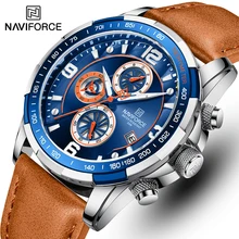 Top Brand NAVIFORCE Watches for Men Waterproof Leather Quartz Men’s Watch Chronograph Sport Wristwatches Luminous Male Clock