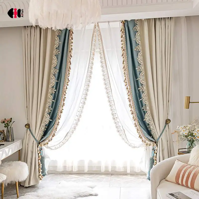French Luxury Splicing Lace Curtains for Bedroom Milk Coffee Blue Stitching Romantic Side Wave French Window Treatment Drapes
French Luxury Splicing Lace Curtains for Bedroom Milk Coffee Blue Stitching Romantic Side Wave French Window Treatment Drapes