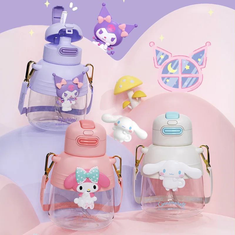 

850ml My Melody Kuromi Cinnamoroll Sanrio Large Capacity Summer Cartoon Water Bottle Double Drink Straw Cup Student For Gift