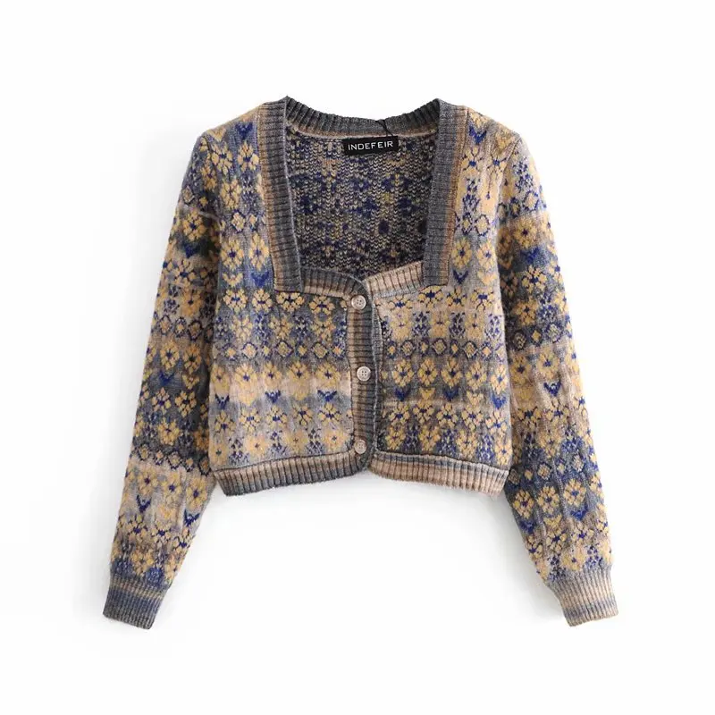 2021 Fall Winter Women Jacquard Knitted Jacket Sweater Cardigan Long Sleeve Square Sweater Female New Korean Sweet Pull Cardigan
2021 Fall Winter Women Jacquard Knitted Jacket Sweater Cardigan Long Sleeve Square Sweater Female New Korean Sweet Pull Cardigan