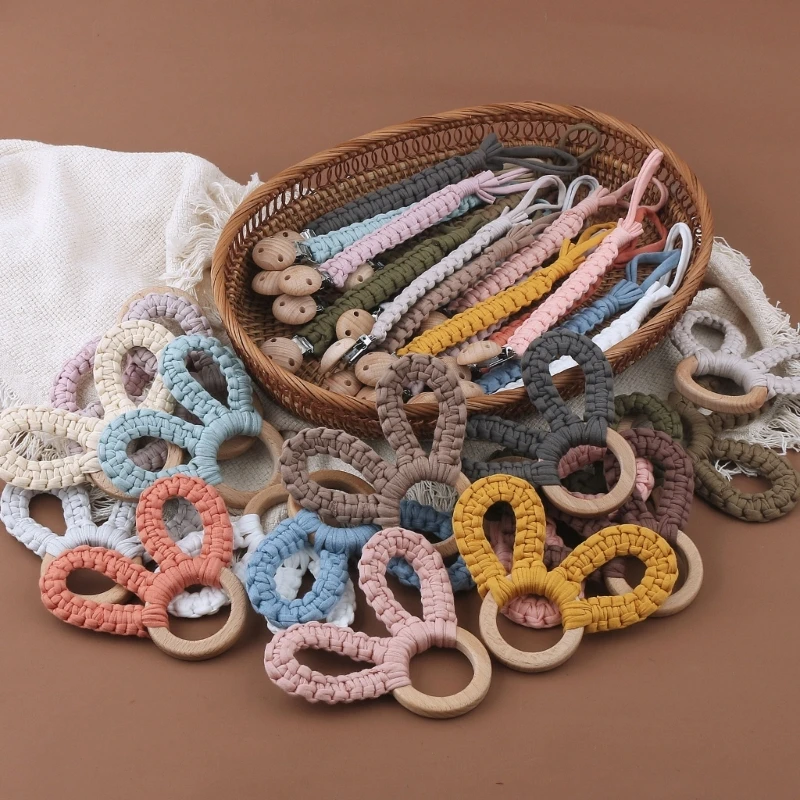 Wooden Teether Rings & Crochet Pacifier Clip Bunny Ear Rattle Teething Toy Soother Clip Unisex Nipple Chain Infant Gift
Wooden Teether Rings & Crochet Pacifier Clip Bunny Ear Rattle Teething Toy Soother Clip Unisex Nipple Chain Infant Gift