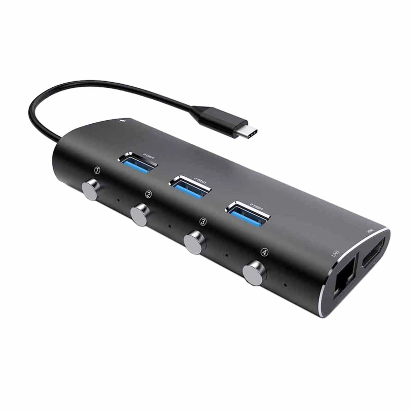 

2022 New USB Type C Hub 6 in1 USB3.0 HDMI-Compatible LAN 5Gbps Fast Charging Splitter