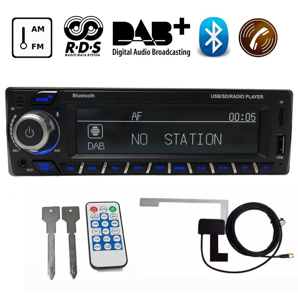 12V Bluetooth Autoradio DAB+ Receiver 1 Din Car Radio Stereo Support AM FM RDS USB SD with DAB Antenna
12V Bluetooth Autoradio DAB+ Receiver 1 Din Car Radio Stereo Support AM FM RDS USB SD with DAB Antenna