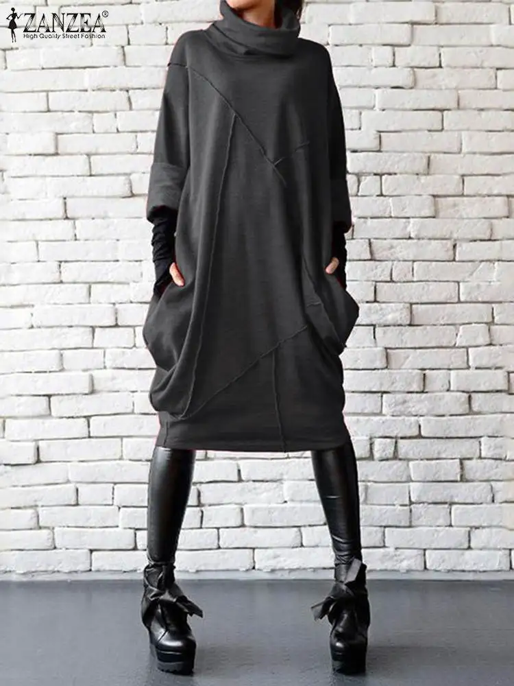 Fashion Women Long Sleeve Sundress ZANZEA Fashion Autumn Turtleneck Casual Knee-length Dress Solid Party Vestidos Robe Femme
Fashion Women Long Sleeve Sundress ZANZEA Fashion Autumn Turtleneck Casual Knee-length Dress Solid Party Vestidos Robe Femme