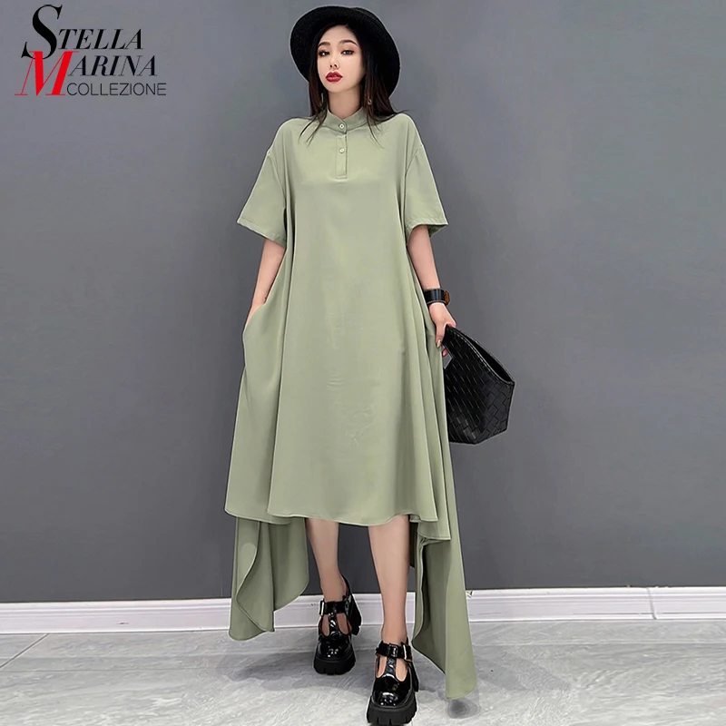New Solid Black Green Summer Woman Casual Long Sides Design Irregular Dress Plus Size Loose Fit Unique Streetwear Robe APP048
New Solid Black Green Summer Woman Casual Long Sides Design Irregular Dress Plus Size Loose Fit Unique Streetwear Robe APP048