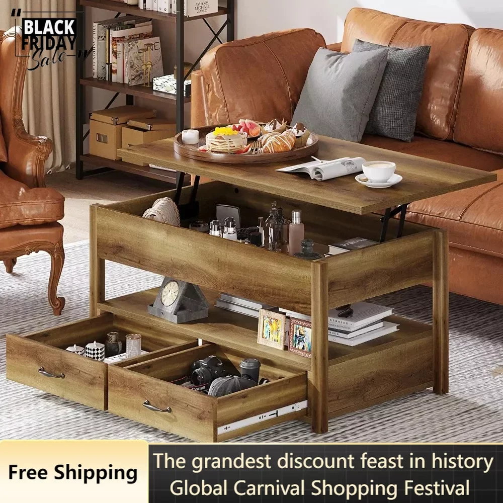 

Wood Lift Top Coffee Tables With 2 Storage Drawers & Hidden Compartment for Living Room Office Rustic Brown Home Coffee Corner