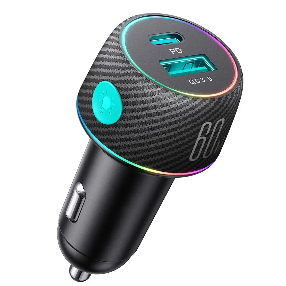60W 2-in-1 Fast Car Charger PD 30W QC3.0 30W PPS 25W Super Fast USB C Car Charger Adapter for iPhone iPad Samsung Xiaomi
60W 2-in-1 Fast Car Charger PD 30W QC3.0 30W PPS 25W Super Fast USB C Car Charger Adapter for iPhone iPad Samsung Xiaomi