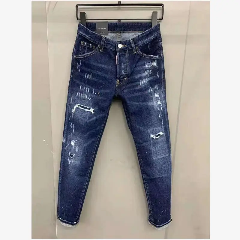 Модные облегающие рваные джинсы с прострочкой, повседневные джинсовые брюки в стиле High Street dsq080 
Модные облегающие рваные джинсы с прострочкой, повседневные джинсовые брюки в стиле High Street dsq080