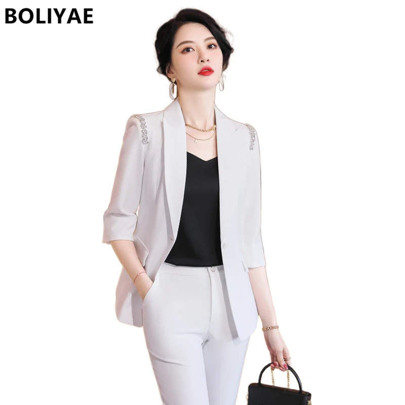 Женский пиджак-блейзер, Модный повседневный однотонный офисный костюм из двух предметов, элегантный пиджак и брюки, весна-осень-лето
Женский пиджак-блейзер, Модный повседневный однотонный офисный костюм из двух предметов, элегантный пиджак и брюки, весна-осень-лето