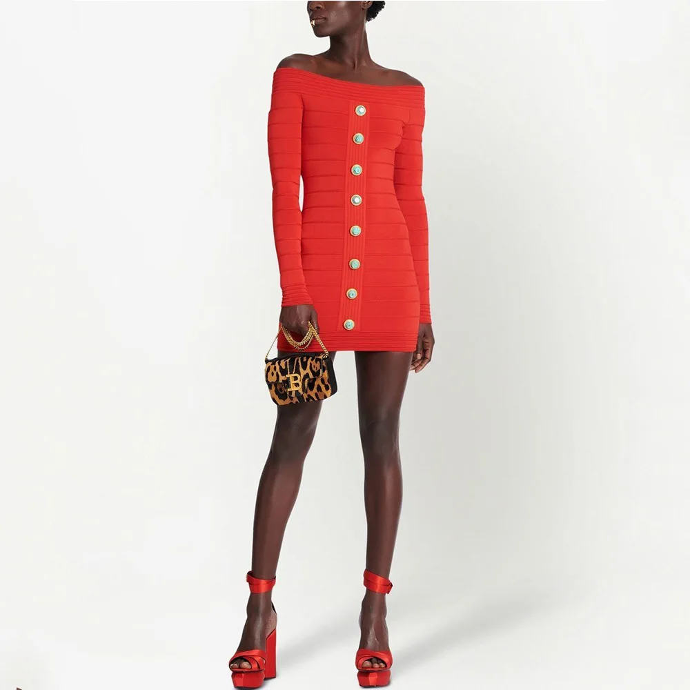 2023 New Spring China Red Women Long Sleeve Fashion Slash Neck Bodycon Mini Dress Knitting Buttom Office Lady Celebrate Dress
2023 New Spring China Red Women Long Sleeve Fashion Slash Neck Bodycon Mini Dress Knitting Buttom Office Lady Celebrate Dress