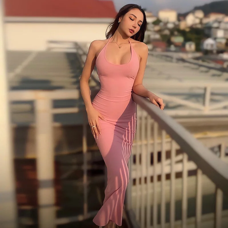 Women Sleeveless Bodycon Dress Summer Solid Color Tie-Up Halter Neck Off Shoulder Backless Skinny Fit Party Clubwear
Women Sleeveless Bodycon Dress Summer Solid Color Tie-Up Halter Neck Off Shoulder Backless Skinny Fit Party Clubwear