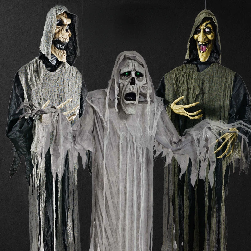 

Halloween Decoration Hanging Ghost Electric Voice-activated Induction Skeleton Death Haunted House Horror Props Pendant