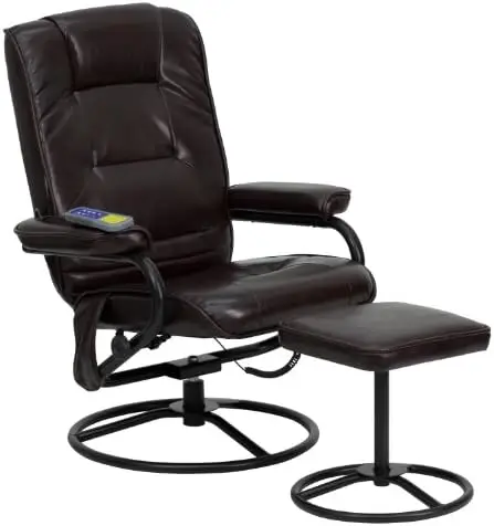 Massaging Multi-Position Recliner and Ottoman with Metal Bases in Brown LeatherSoft
Massaging Multi-Position Recliner and Ottoman with Metal Bases in Brown LeatherSoft