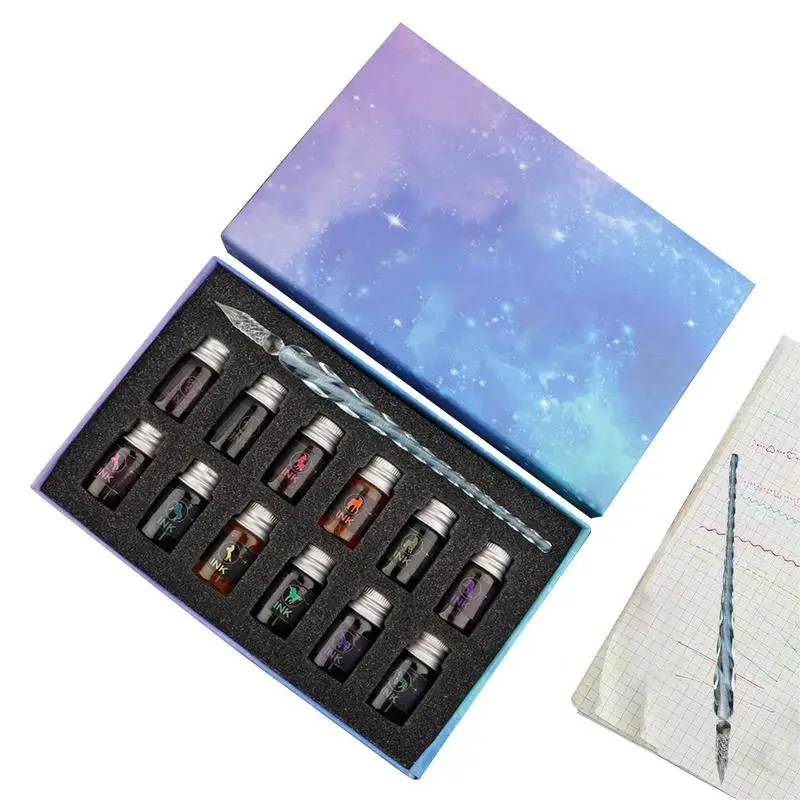 Starry Sky Glass Pens 12 Color Inks Gift Box Set Signature Pen Business Gift Glass Pen Set Students Pen Stationery
Starry Sky Glass Pens 12 Color Inks Gift Box Set Signature Pen Business Gift Glass Pen Set Students Pen Stationery