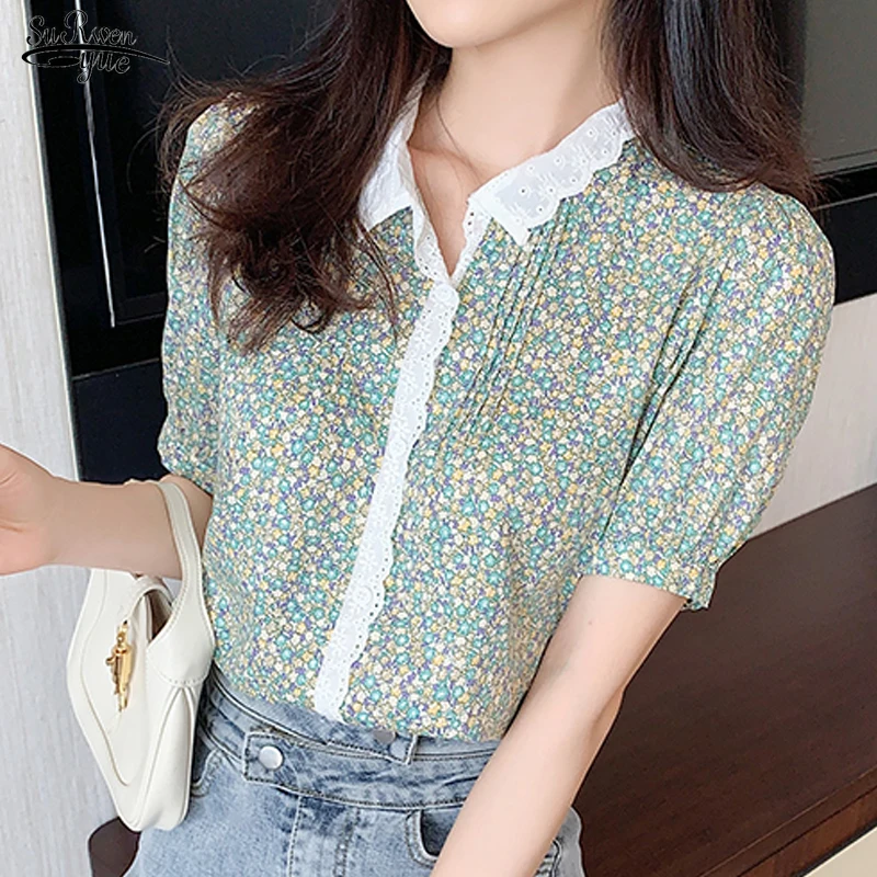 2022 Casual Floral Print Women Shirts with Lace Fashion Tops Female Sweet Short Sleeve Summer Blouse Women Clothing Blusas 20159
2022 Casual Floral Print Women Shirts with Lace Fashion Tops Female Sweet Short Sleeve Summer Blouse Women Clothing Blusas 20159