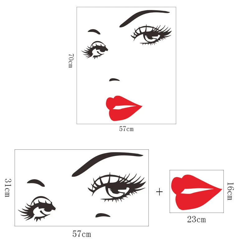 Waterproof Decals Wall Sticker Bedroom Self-adhesive Removable Women Eyelashes Red Lips Living Room Decoration
Waterproof Decals Wall Sticker Bedroom Self-adhesive Removable Women Eyelashes Red Lips Living Room Decoration