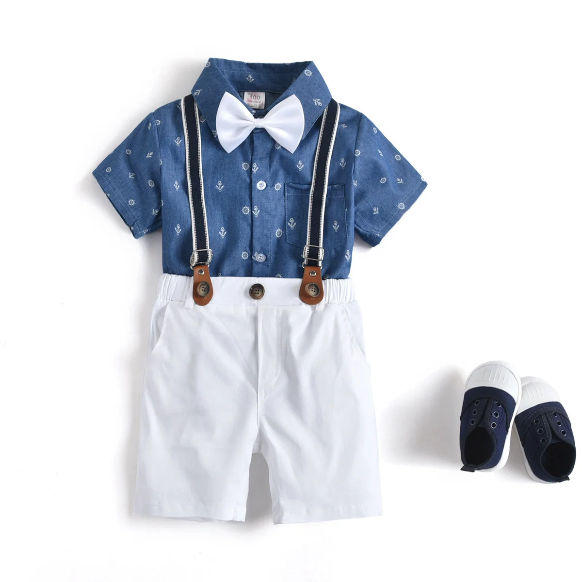 New Boys' Printed Short Sleeved Shirt Back Strap White Shorts Set Children's Dress Gentleman's Four Piece Set
New Boys' Printed Short Sleeved Shirt Back Strap White Shorts Set Children's Dress Gentleman's Four Piece Set