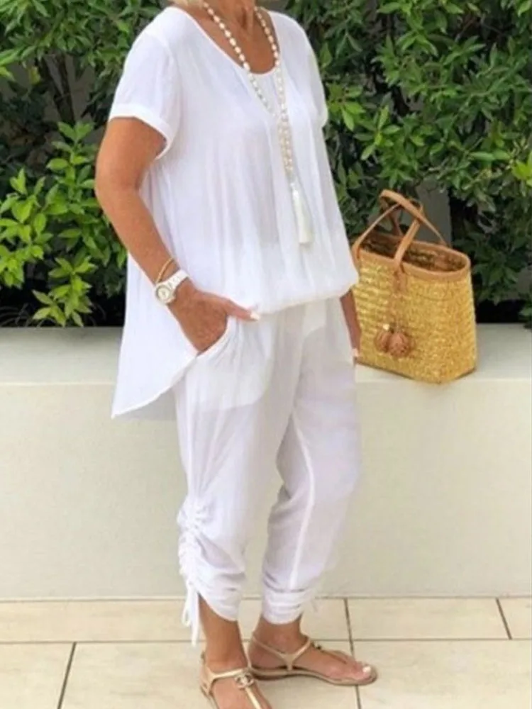 Ladies Loose Long Wide Legs Pants Two Piece Sets Women Summer Cotton Linen Sets Casual Solid Breathable Streetwear Suits New
Ladies Loose Long Wide Legs Pants Two Piece Sets Women Summer Cotton Linen Sets Casual Solid Breathable Streetwear Suits New