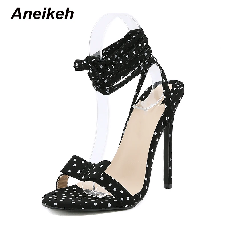 Aneikeh Fashion Black Flock Cross-Tied Women Sandal Butterfly-Knot Decoration White Dot Ankle Lace Up Thin High Heels Party Pump
Aneikeh Fashion Black Flock Cross-Tied Women Sandal Butterfly-Knot Decoration White Dot Ankle Lace Up Thin High Heels Party Pump