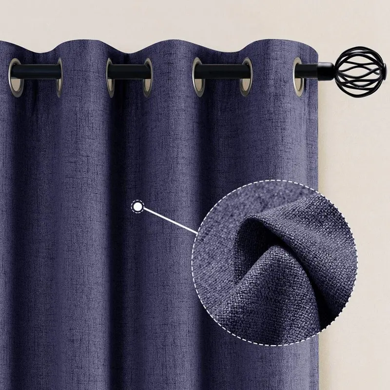 

Room Darkening Curtains 63 inches Linen Textured Drapes Grommet Top Blackout Curtains for Bedroom Living Room 2 Panels Blue